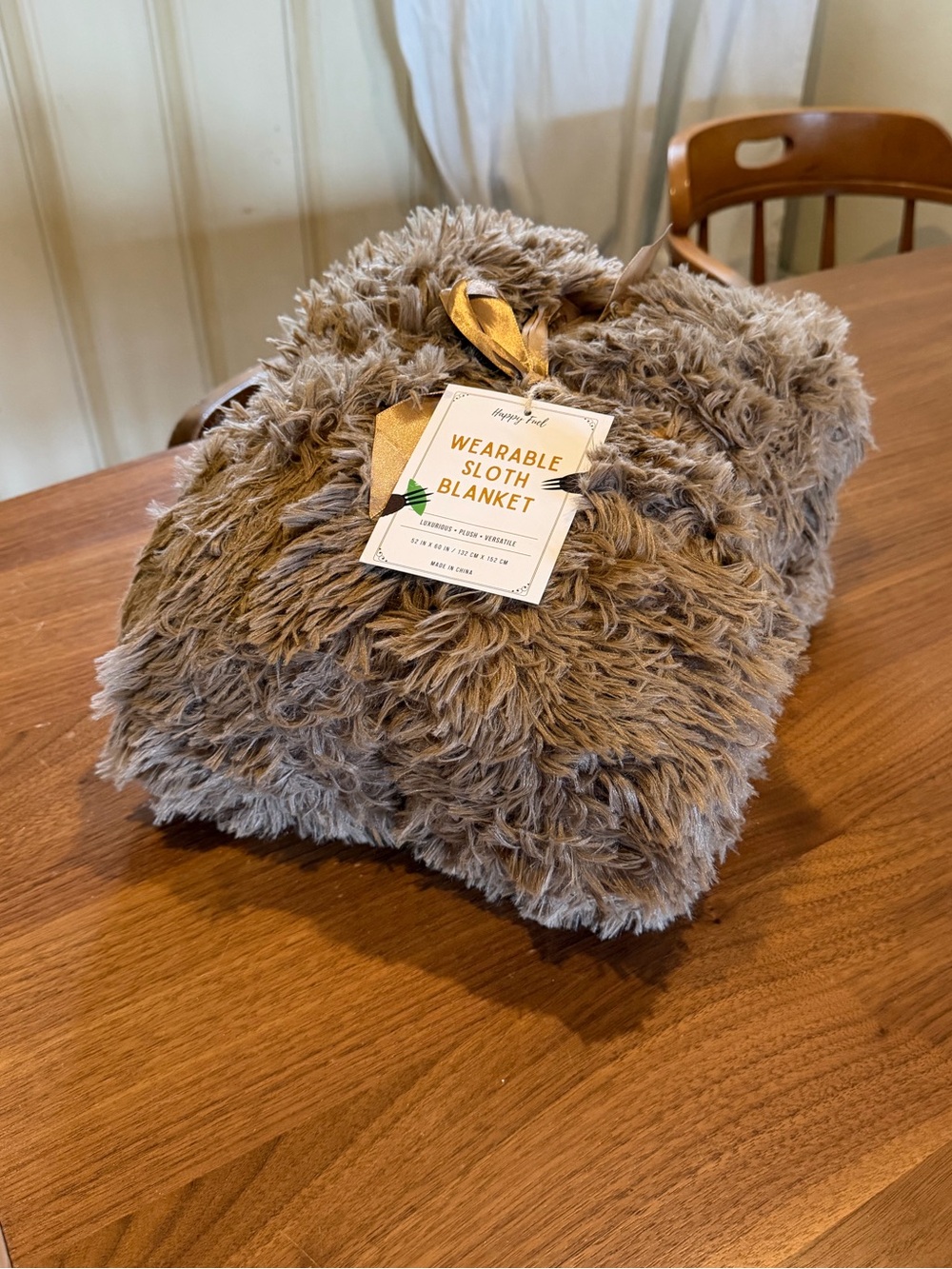 Brand New Happy Fuel Wearable Hooded Brown Sloth Flannel Sherpa Blanket One Size